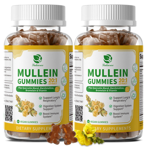 (2 Pack) 9 in 1 Mullein Gummies for Lung Cleanse & Lymphatic Drainage*, Extra Strength Mullein Leaf Extract w/Quercetin, Bromelain, Elderberry & Marshmallow for Respiratory & Immunity,Vegan,120 Count