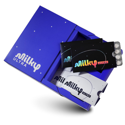 Milky Ultra Lactose Intolerance Pills - 21,000 FCC - Extra Strength Dairy Relief for Lactose Intolerance - Lactase Enzyme Tablets - Portable Credit Card Sleeves (96 Count - Cosmic Black)