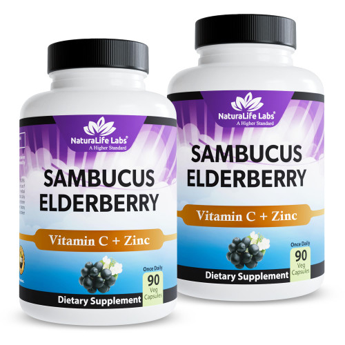 NaturaLife Labs Sambucus Elderberry Capsules – with Vitamin C & Zinc – Immune Support Supplement – 90 Vegan Capsules – Non-GMO & Gluten-Free (2 Pack)