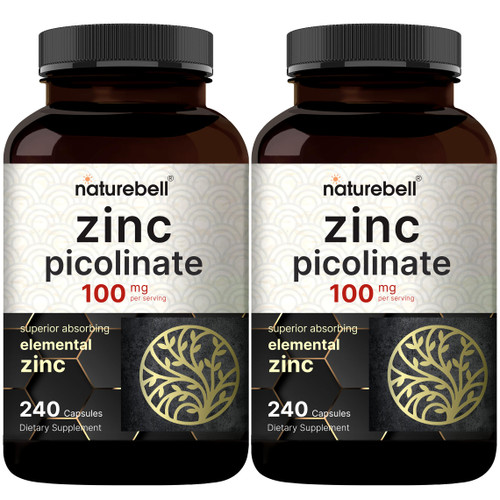 2 Pack Maximum Strength Zinc 100mg, Zinc Picolinate Supplement, 480 Capsules, Zinc Vitamin and Immune Vitamins for Enzyme Function and Immune Support, Non-GMO and Made in USA