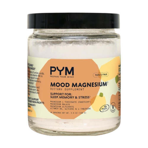 PYM Mood Magnesium Powder to Support Stress & Better Sleep, 30 Servings - Magtein Magnesium L-Threonate, Magnesium Glycinate & Malate, Yuzu Citrus | Non-GMO, Vegan, Gluten-Free | Cortisol Reducer