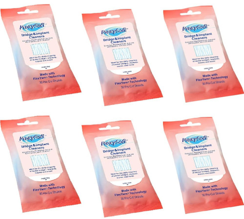 Proxysoft Dental Floss for Bridges and Implants 6 Packs - Floss Threaders for Bridges, Dental Implants, Braces with Extra-Thick Proxy Brush for Optimal Oral Hygiene -Teeth Bridge and Implant Cleaners