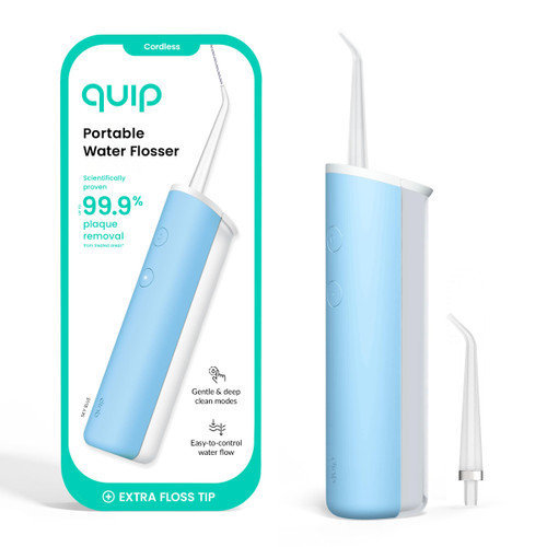 quip Water Flosser with Replacement Tip - Cordless Water Flosser with Adjustable Pressure - Teeth Cleaner Pick with 360 Degree Rotating Replaceable Tip, Rechargeable Water Dental Pick - Sky Blue