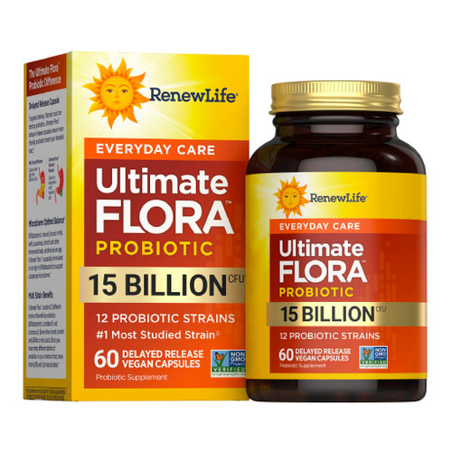 Renew Life Everyday Probiotic Capsules, Daily Supplement Supports Urinary, Digestive and Immune Health, L. Rhamnosus GG, Dairy, Soy and gluten-free, 15 Billion CFU, 60 Count