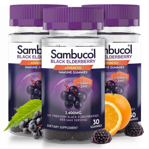 Sambucol Black Elderberry Gummies - Elderberry with Zinc and Vitamin C for Adults, Sambucus Elderberry Gummies, Immune Support Gummies - 30 Count, 3 Pack