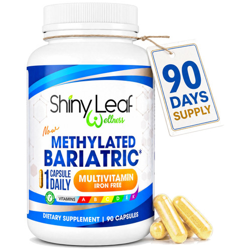 Shiny Leaf Methylated Bariatric Multivitamin Without Iron – Vitamins for Gastric Bypass & Sleeve, 1 Daily Capsule W Methylated Folate, B12, A, C, D, K & More. Vegetarian, Soy-Free, USA Made (90 Ct.)