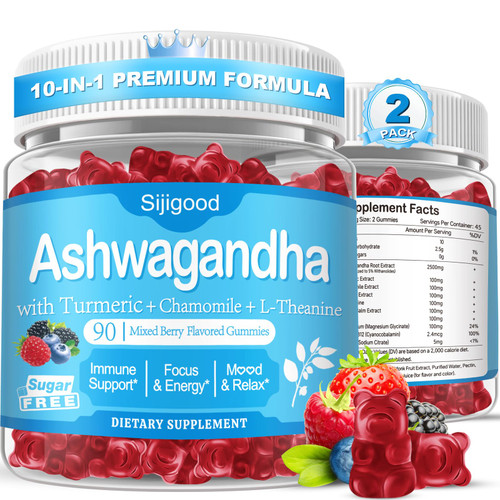 Sijigood 180 Count | Ashwagandha Gummies–Ashwagandha Supplements with L-Theanine & GABA–Support zzZ, M♡♡d, Relaxation, Daily Balance, Mind-Body Wellness for Women & Men