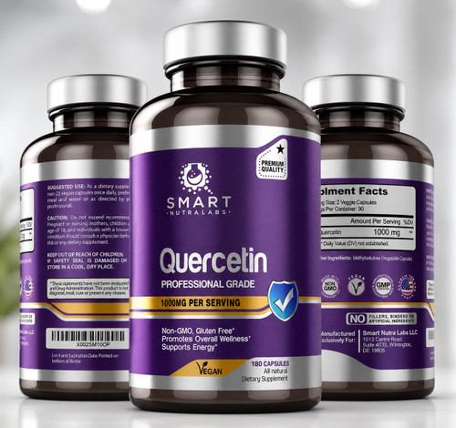 Smart Nutra Labs Quercetin 1000mg- 180 Vegan Capsules, 100% Pure Quercetin Supplement- Non-GMO, Gluten Free, Third Party Tested