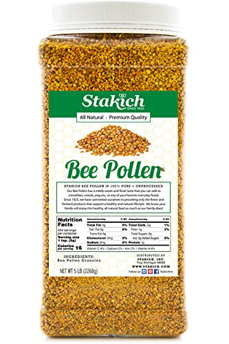 Stakich Bee Pollen Granules - Natural, Unprocessed, Energy Support - 5 lb
