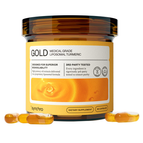 Synchro Gold Medical-Grade Liposomal Turmeric | 60ct Capsules | Whole-Plant Extract, Nano-Encapsulation Delivery | Curcumin Black Pepper Piperine Supplement