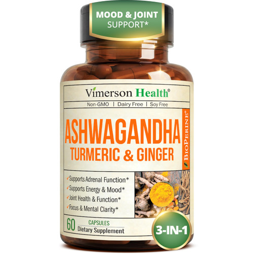Ashwagandha Capsules for Energy, Mood and Joint Health – All-in-One Formula with Ashwagandha, Turmeric, Ginger Root & Black Pepper for Enhanced Absorption– Ashwagandha for Women & Men – 60 Count