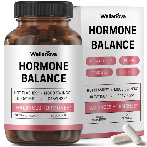 Wellanova Hormone Harmony for Women – Natural Hormonal Balance Support for Menopause & Perimenopause – Hot Flashes, Mood Swings, Cravings, Bloating Relief – 60 Capsules