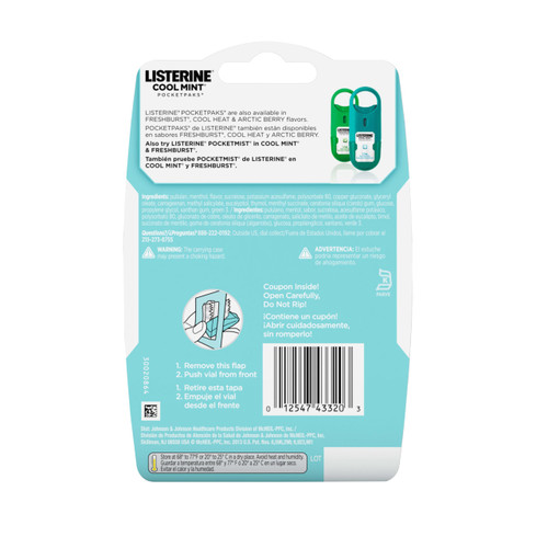 Listerine Cool Mint PocketPaks Portable Breath Strips for Bad Breath, Fresh Breath Strips to Kill 99% of Bad Breath Germs* On-the-Go, Cool Mint Flavor, 72 Per Pack (3x24) - (Pack of 6)