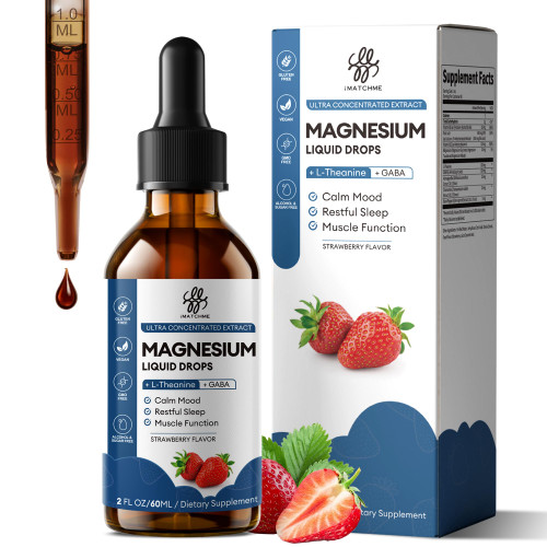 2 Pack Sleep Support Liquid Magnesium Glycinate Drops for Nighttime Calm, Magnesium Drops with Chamomile, Ashwagandha, L-Theanine & GABA for Relaxation, Gentle Absorption, Strawberry Flavor, 4 Fl Oz