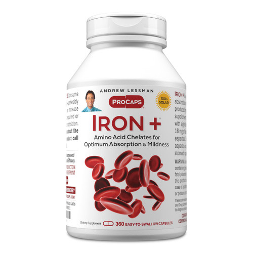 ANDREW LESSMAN Iron Plus 360 Capsules - 18mg Iron, 100% Pure Amino Acid Chelated Iron (Glycinate, Aspartate), Plus Vitamin C for Increased Absorption, Small, Easy to Swallow Capsules, No Additives