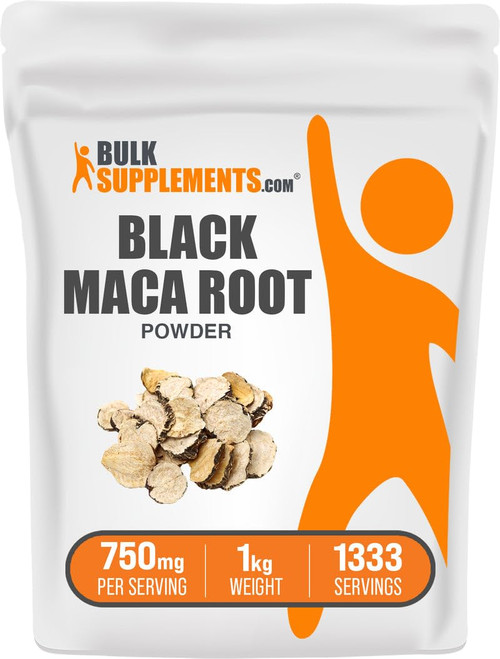 BulkSupplements.com Black Maca Powder - Black Maca Root Supplement, Herbal Supplement for Men & Women - Vegan, Gluten Free, 750mg per Serving, 1kg (2.2 lbs) (Pack of 1)
