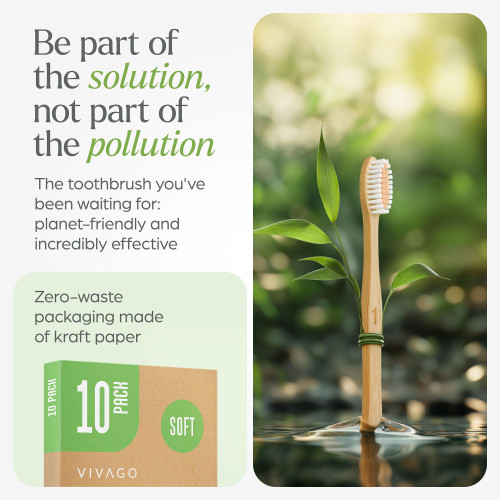 VIVAGO Bamboo Toothbrushes Bulk Soft Bristles (50 Pack) - Eco-Friendly, Natural Wooden Toothbrush