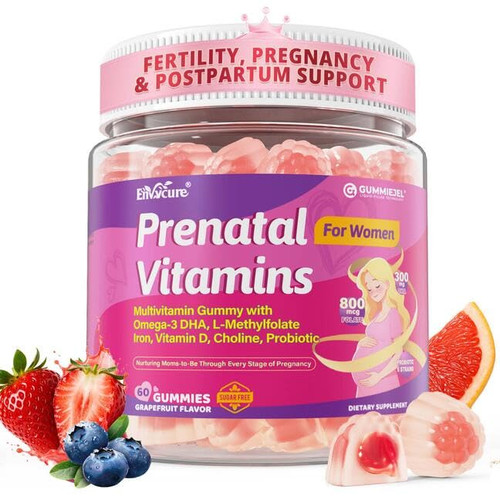 Prenatal Vitamins for Women, 37-IN-1 Prenatal Gummies with Omega-3 DHA, Choline, Iron, Methylfolate, Vitamin D3 B12 B6, Prenatal Vitamins Multivitamin for Women Before, During & After Pregnancy, 60Ct