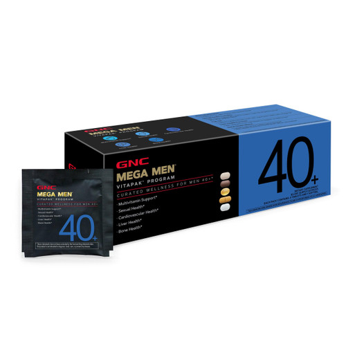 GNC Mega Men 40+ Vitapak, 5-in-1 Multivitamin Pack, Energy Production, Men's Health, Edible Dietary Supplement, 30 Servings