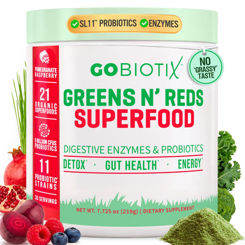 GOBIOTIX Super Greens Powder with Beet Root, Spirulina, Moringa & Chlorella – Probiotics, Enzymes & 21 Superfoods – Zero Sugar, Vegan, Non-GMO – 30 Servings (Pomegranate Raspberry)