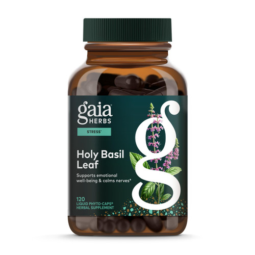 Gaia Herbs Holy Basil Leaf - Supports Healthy Cortisol Levels Over Time - Traditionally Used to Support Stress Response - Adaptogenic Ayurvedic Herb* - 120 Vegan Liquid Phyto-Caps (60 Servings)