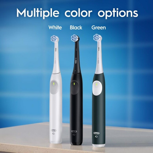 Oral-B Rechargeable Electric Toothbrush, iO2 Starter Kit, 3 Cleaning Modes, Automatic Pressure Sensor to Protect Gums, 2 Brush Heads, Night Black