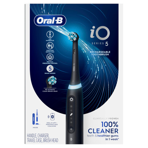 Oral-B Rechargeable Electric Toothbrush, iO5 Customizable Clean, 5 Cleaning Modes, Visual Pressure Sensor to Protect Gums, Travel Case, Black