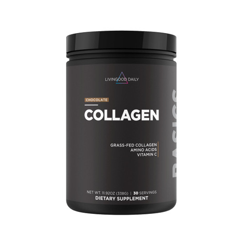 Livingood Daily Chocolate Collagen Powder for Women & Men, Hydrolyzed Collagen Peptides Powder with Vitamin C, Protein with 20 Amino Acids, Type I & III, Grass Fed, Keto, Paleo, Gluten Free, 30 Srvgs