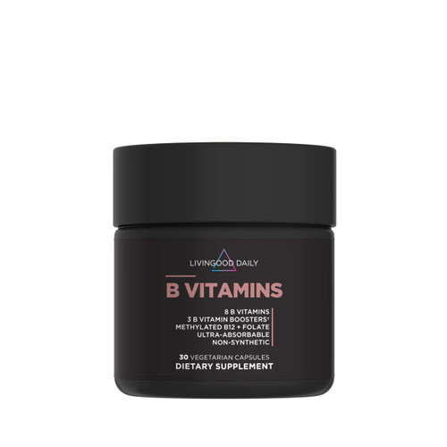Livingood Daily Vitamin B Complex Capsules for Men and Women, Methylated B12 & Folate, 11 Active Forms Including B1 B2 B3 B5 B6 & Biotin, Gluten Free, Vegan B Vitamins for Hair Skin Nails, 30 Capsules