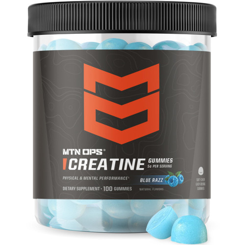 MTN OPS Creatine Gummies with Creatine Monohydrate, 5g Creatine Per Serving, Muscle Recovery, Strength & Cognitive Support Supplement Gummies, Blue Razz, 100 Gummies