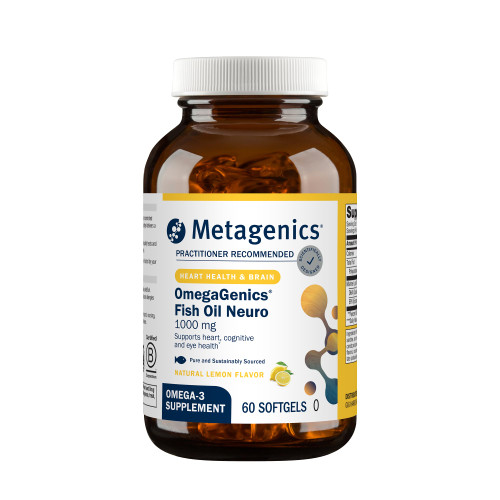 Metagenics OmegaGenics Fish Oil Neuro 1000 mg Omega Supplement for Brain Health & Function* - 750 mg DHA & 250 mg EPA - with No Fishy Taste - Sustainably Sourced - Non-GMO & Gluten-Free - 60 Softgels