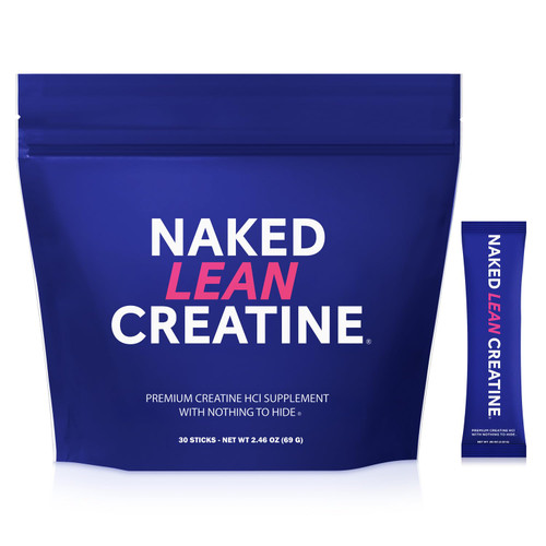 NAKED Lean Creatine HCl Stick Packs - Unflavored Con-Cret Creatine Hydrochloride with Organic Prickly Pear Extract, Electrolytes - Muscle Growth, Strength & Cognitive Support - 30 Servings