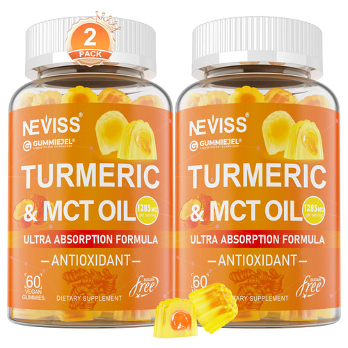 Turmeric Gummies 1000mg w/MCT Oil C8 C10, Organic Antioxidant, Turmeric Curcumin Supplement with Black Pepper Extract, Support Comfort, Boost Energy, Ultra Absorption, Sugar Free, 120Cts