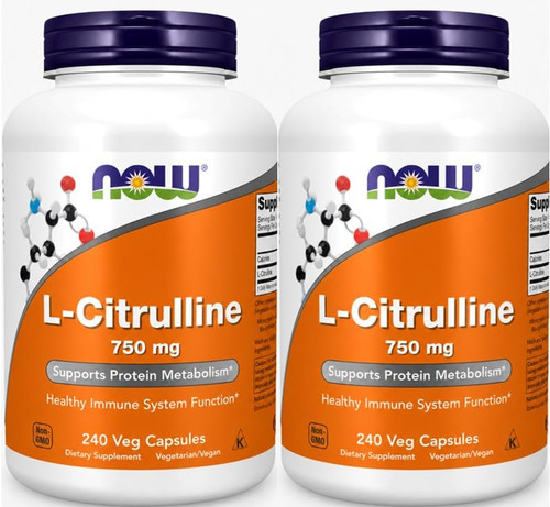 NOW Foods Supplements, L-Citrulline 750 mg, Supports Protein Metabolism*, Amino Acid, 240 Veg Capsules (Pack of 2)