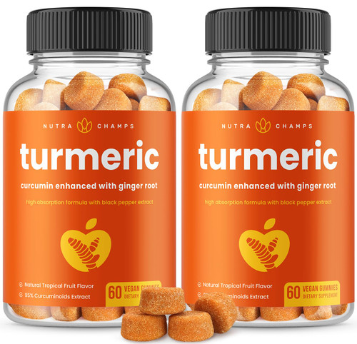 Turmeric Gummies for Adults & Kids with Ginger & Black Pepper Extract | 95% Curcuminoids | Vegan Natural Curcumin Joint Support | 120 Tumeric Gummy Supplements (2-Pack)