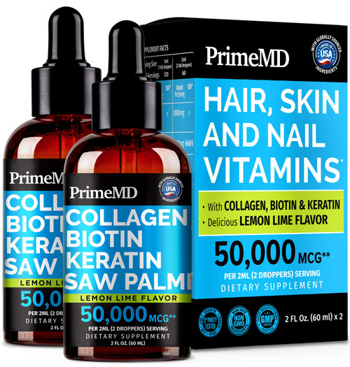 Lemon Lime Liquid Collagen Drops With Liquid Biotin For Radiant Hair, Smooth Skin, Strong Nails | Daily Peptides Support Collagen For Women & Men | Great-Tasting, Easy, Dropper-Ready, 2 Fl Oz (2 Pack)