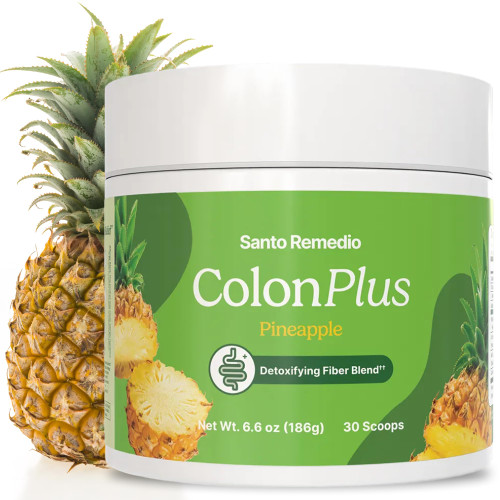 Santo Remedio Colon Plus, Colon Cleanser, Dietary Psyllium Husk Fiber and Probiotics Supplement, 30 Servings, Pineapple Flavor