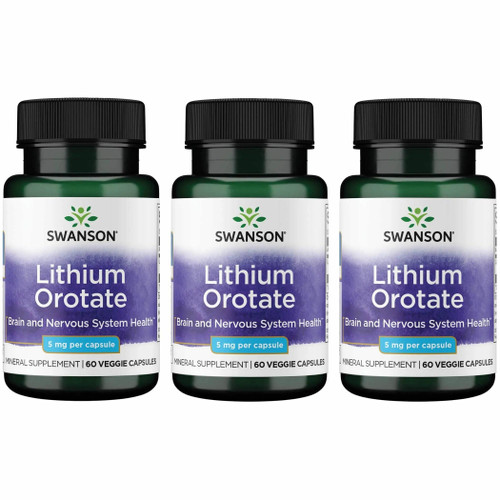 Swanson Lithium Orotate Mood and Memory Support Supplement for Stress-Prone Adults Seeking Emotional Wellness - 5 mg Elemental Lithium (60 Veggie Capsules, 3 Pack)