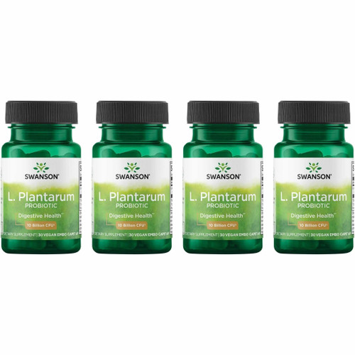 Swanson L. Plantarum - 10 Billion CFUs - Probiotic Supplement for Occasional Gas & Bloating - Supports Lower GI Tract Health* - No Refrigeration Needed - Non-GMO - 30 Vegan Capsules (4 Pack)