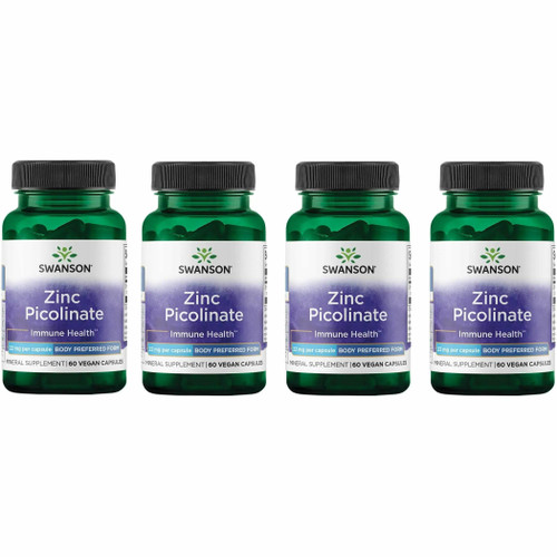 Swanson Zinc Picolinate Chelated Mineral Supplement for Adults Seeking Immune, Vision, and Prostate Support - Body-Preferred Form - 22 mg (60 Vegan Capsules, 4 Pack)