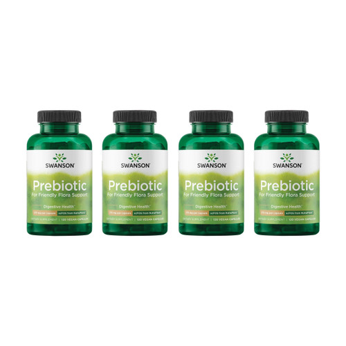Swanson Prebiotic Fiber Capsules with NutraFlora FOS for Gut-Health-Conscious Adults Seeking Digestive Flora and Immune Support - 750 mg (120 Vegan Capsules, 4 Pack)