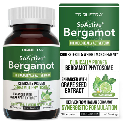SoActive Bergamot: 2.5X More Effective, Italian Citrus Bergamot Phytosome - Clinically Validated | Enhanced with Grape Seed Extract - Supports Cholesterol & Weight Management (60 Capsules)