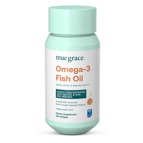 True Grace Omega-3 Fish Oil - 180 Softgels - 1400 mg EPA + DHA - Brain, Heart, Joint & Immune Health - Organic, Gluten Free, Soy Free