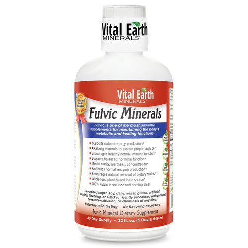 Vital Earth Minerals Fulvic Minerals Liquid – Fulvic Acid Supplement with 70+ Trace Minerals, Electrolytes for Energy & Vitality, 32 Oz + 1 Oz Cup
