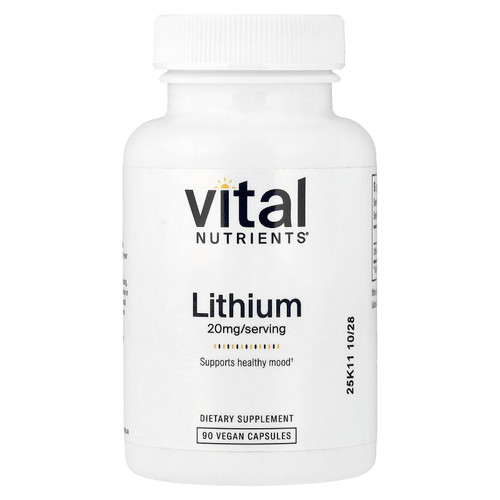Vital Nutrients Lithium Orotate - Vegan Supplements for Memory, State of Mind, and Behavioral Health* - 20mg - Gluten, Dairy, Soy Free - 90 Capsules