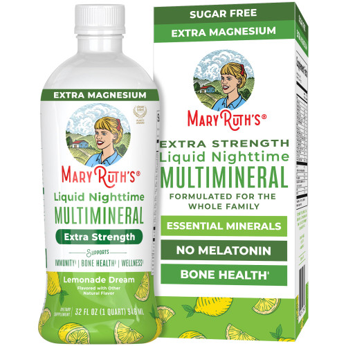 MaryRuth's Extra Strength Liquid Nighttime Multimineral | Magnesium Citrate | NO Melatonin | Chromium | Muscle Relaxation Processes | Lemonade Flavor | Sugar Free | Vegan | 32 Servings