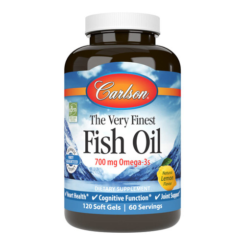 Carlson - The Very Finest Fish Oil, 700 mg Omega-3s, Norwegian Fish Oil Supplement, Wild Caught Omega-3 Fish Oil, Sustainably Sourced Fish Oil Capsules, Omega 3 Supplement, Lemon, 120 Softgels