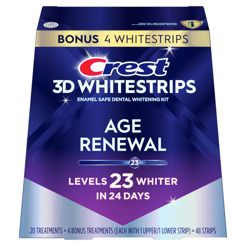 Crest 3D Whitestrips Age Renewal – Teeth Whitening Kit, 24 Treatments (20 + 4 Bonus), Each with 1 Upper/1Lower, 48 Strips – Crest 3DWhite Teeth Whitening Strips