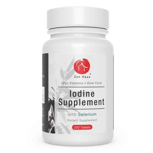 Zen Haus 12.5 mg High Potency Iodine Complex with Selenium – Thyroid Support Supplement – 200 Tablets – Compare to Lugol's