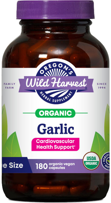 Oregon's Wild Harvest Garlic Herbal Supplement Capsules - USDA Organic - Verified Non-GMO - 180 Vegan Caps